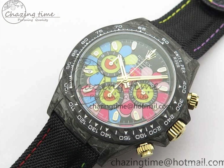 Good Copy Rolex Watches On Edition Carbon Black Strap Diw Dial Pink V Daytona EyeCatching A7750 Best WWF Nylon 2890 0111